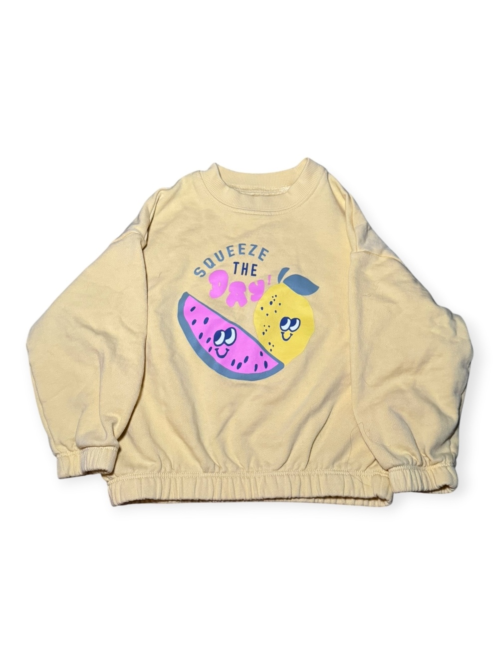 Anyday John Lewis Yellow 100% Cotton Sweatshirt Toddler Size 2 “squeeze the day”